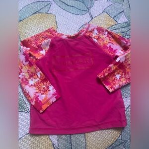 Hunter Girls' Fuchsia Pink Long Sleeve Rash Guard with Floral Sleeves